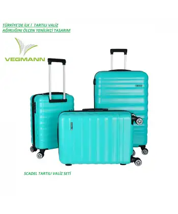 Vegmann Tartılı Scadel Su Yeşili 3 lü Valiz Seti