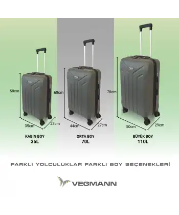 Vegmann Tartılı Scavel Antrasit 3 lü Valiz Seti