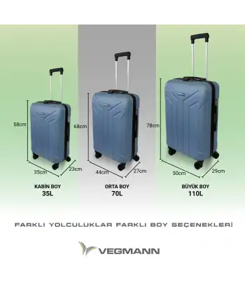 Vegmann Tartılı Scavel Mavi 3 lü Valiz Seti