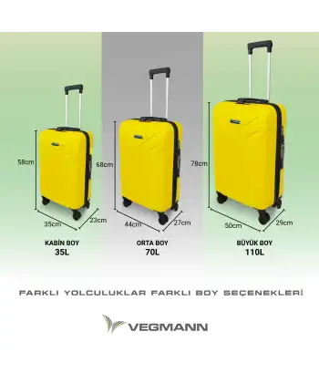 Vegmann Tartılı Scavel Sarı 3 lü Valiz Seti