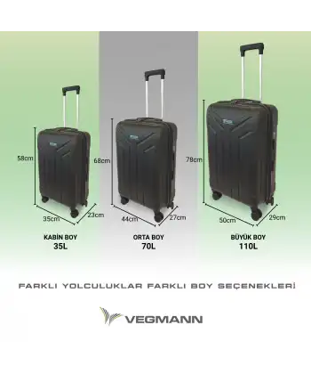 Vegmann Tartılı Scavel Siyah 3 lü Valiz Seti