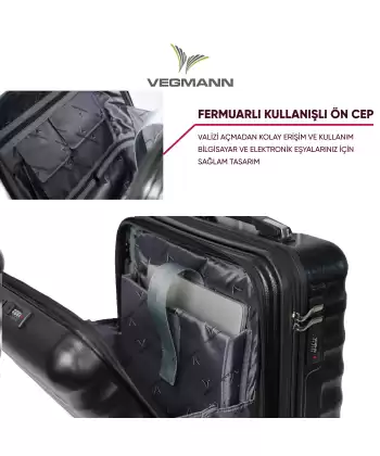 Vegmann Wave Laptop Bölmeli Siyah Kabin Boy Valiz