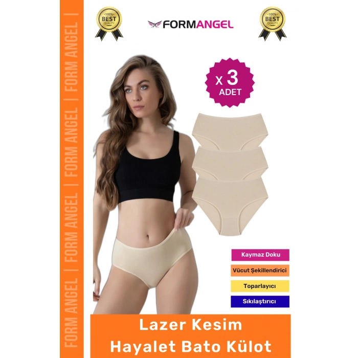 #Külot Lazer Kesim İz Yapmaz Dikişsiz Esnek Rahat Toparlayıcı Kadın Hayalet Bato Külot - 3 Adet