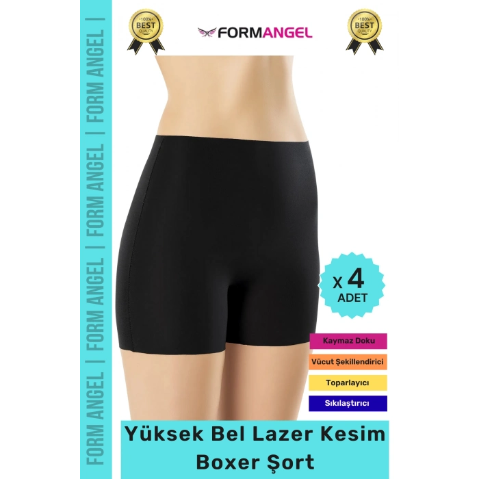 #Korse İz Göstermeyen Lazer Kesim Toparlayıcı Şekillendirici Rahat Yüksek Bel Boxer Korse - 4 Adet