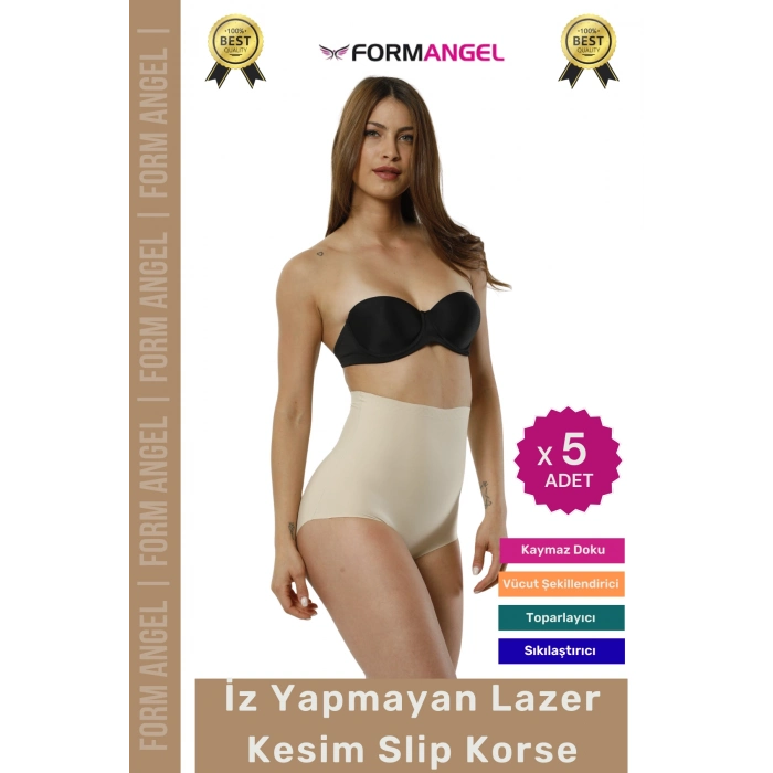 #Korse 2 Beden İncelten Toparlayıcı İz Göstermeyen Kaymaz Kadın Lazer Kesim Slip Korse - 5 Adet