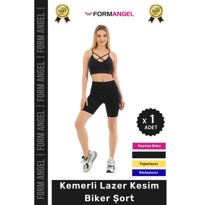 #BikerŞort İç Göstermeyen Kaymaz Şekillendirici Toparlayıcı Kemerli Lazer Kesim Biker Şort