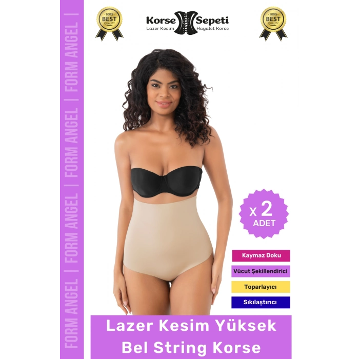 #Korse 2 Beden Küçülten İz Yapmayan Göstermeyen Lazer Kesim Yüksek Bel String Korse - 2 Adet