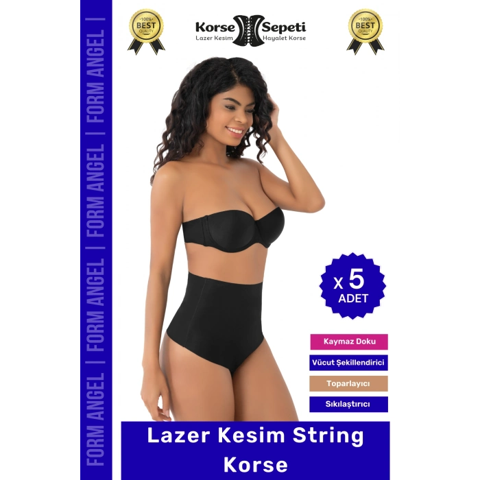 #Korse İz Yapmaz Göstermeyen Kaymaz Doku Toparlayıcı Sıkılaştıran Lazer Kesim String Korse - 5 Adet
