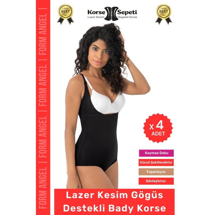#Korse Kayma Önleyen 2 Beden Küçülten İz Yapmayan Lazer Kesim Göğüs Destekli Body Korse - 4 Adet