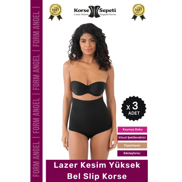 #Korse Toparlayıcı Kaymaz 2 Beden Küçülten Kadın Lazer Kesim Yüksek Bel Slip Korse - 3 Adet
