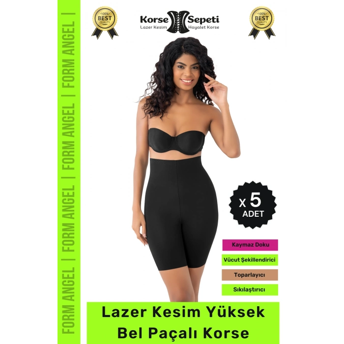 #Korse Kaymayı Önleyen 2 Beden Küçülten Toparlayıcı Lazer Kesim Yüksek Bel Paçalı Korse - 5 Adet
