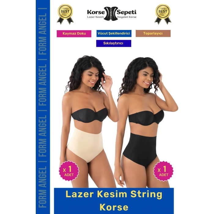 #Korse İz Yapmaz Göstermeyen Kaymaz Doku Toparlayıcı Sıkılaştıran Lazer Kesim String Korse 2li Set