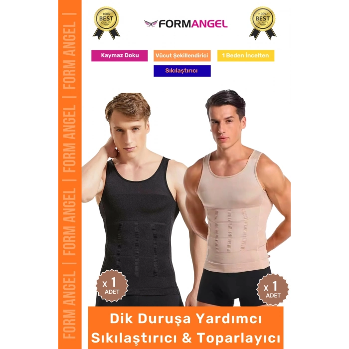 #ErkekKorse Dik Duruş Vücut Bel Göğüs Toparlayıcı Göbek Sıkılaştırıcı Erkek Korse Atlet 2li Set