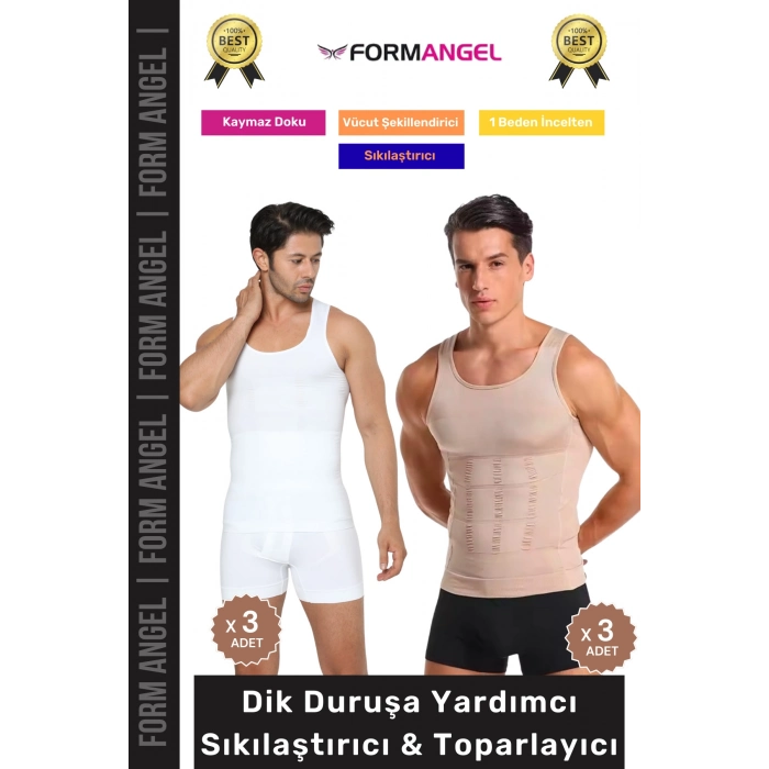 #ErkekKorse Dik Duruş Vücut Bel Göğüs Toparlayıcı Göbek Sıkılaştırıcı Erkek Korse Atlet 6lı Set