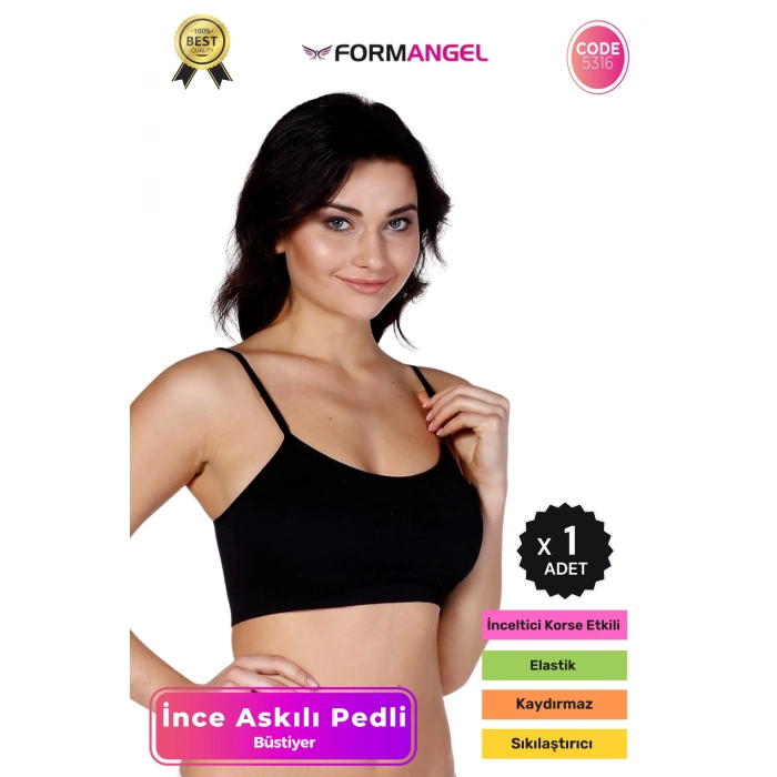 #Büstiyer Dikişsiz Seamless Kadın Esnek Yumuşak Kumaş İp İnce Askılı Pedli Spor Büstiyer - 1 Adet