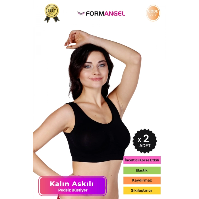 #Büstiyer Dikişsiz Seamless Kadın Esnek Yumuşak Kumaş Kalın Askılı Pedsiz Spor Büstiyer - 2 Adet