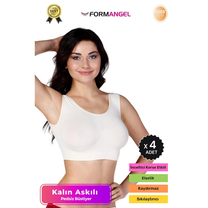 #Büstiyer Dikişsiz Seamless Kadın Esnek Yumuşak Kumaş Kalın Askılı Pedsiz Spor Büstiyer - 4 Adet