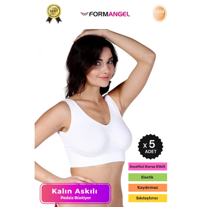 #Büstiyer Dikişsiz Seamless Kadın Esnek Yumuşak Kumaş Kalın Askılı Pedsiz Spor Büstiyer - 5 Adet