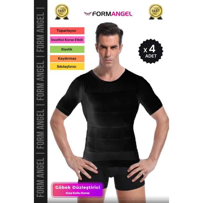 #ErkekKorse Dik Duruş Vücut Bel Göğüs Toparlayıcı Göbek Sıkılaştırıcı Kısa Kol Korse Atlet - 4 Adet