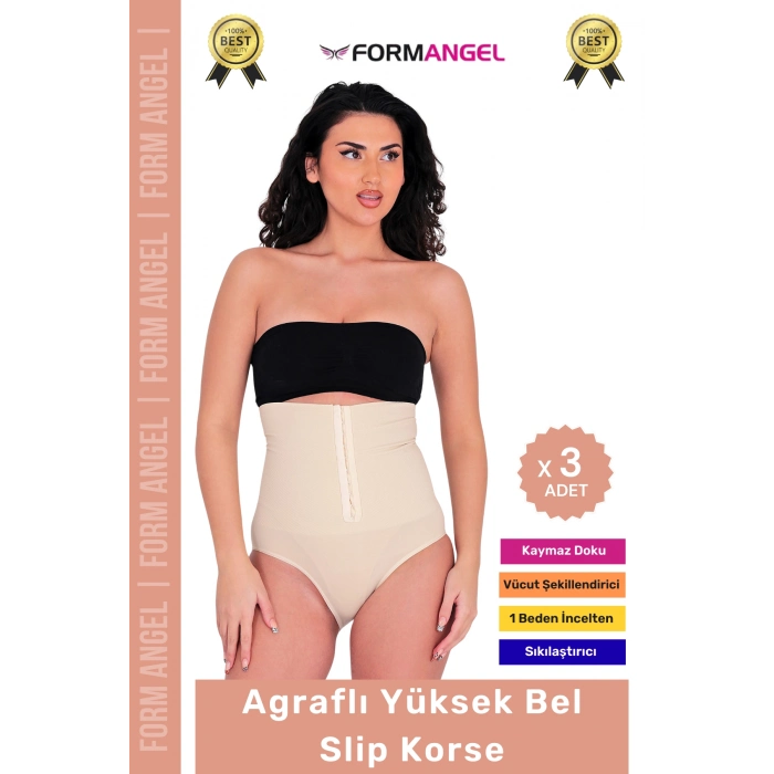#Korse Vücut Şekillendiren Toparlayıcı Kaymaz Agraflı Yüksek Bel Slip Kadın Külot Korse - 3 Adet