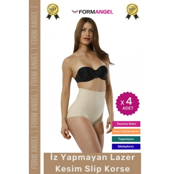 #Korse 2 Beden İncelten Toparlayıcı İz Göstermeyen Kaymaz Kadın Lazer Kesim Slip Korse - 4 Adet