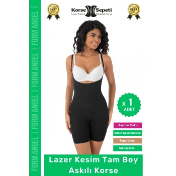 #Korse 2 Beden Küçülten Sıkılaştırıcı Kaymaz Kadın Lazer Kesim Tam Boy Askılı Korse - 1 Adet