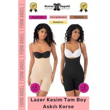 #Korse 2 Beden Küçülten Sıkılaştırıcı Kaymaz Kadın Lazer Kesim Tam Boy Askılı Korse 4lü Set
