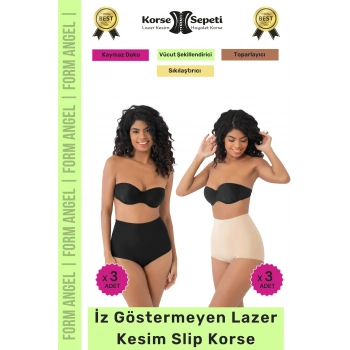 #Korse İz Yapmayan 2 Beden Küçülten Kaymaz Toparlayıcı Lazer Kesim Slip Korse 6lı Set