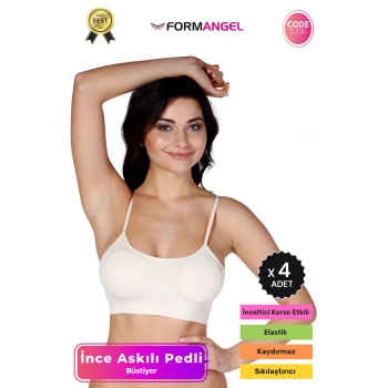 #Büstiyer Dikişsiz Seamless Kadın Esnek Yumuşak Kumaş İp İnce Askılı Pedli Spor Büstiyer - 4 Adet