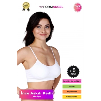 #Büstiyer Dikişsiz Seamless Kadın Esnek Yumuşak Kumaş İp İnce Askılı Pedli Spor Büstiyer - 5 Adet
