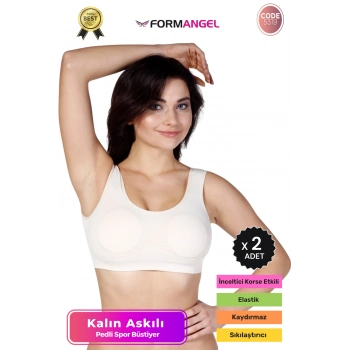 #Büstiyer Dikişsiz Seamless Kadın Esnek Yumuşak Kumaş Kalın Askılı Pedli Spor Büstiyer - 2 Adet