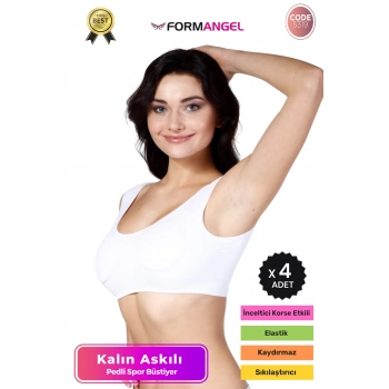 #Büstiyer Dikişsiz Seamless Kadın Esnek Yumuşak Kumaş Kalın Askılı Pedli Spor Büstiyer - 4 Adet