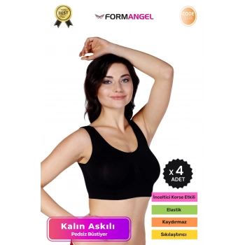 #Büstiyer Dikişsiz Seamless Kadın Esnek Yumuşak Kumaş Kalın Askılı Pedsiz Spor Büstiyer - 4 Adet