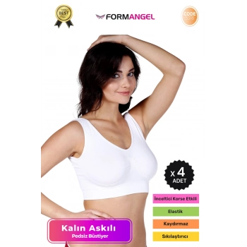 #Büstiyer Dikişsiz Seamless Kadın Esnek Yumuşak Kumaş Kalın Askılı Pedsiz Spor Büstiyer - 4 Adet