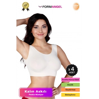 #Büstiyer Dikişsiz Seamless Kadın Esnek Yumuşak Kumaş Kalın Askılı Pedsiz Spor Büstiyer - 4 Adet