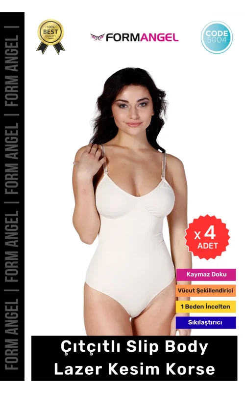 #Korse Lazer Kesim Seamless İz Göstermeyen Toparlayıcı Kaymayan Çıtçıtlı Slip Body Korse - 4 Adet
