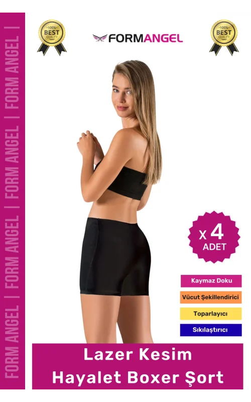 #Korse Toparlayıcı Vücut Şekillendirici Kaymaz Dikişsiz İz Göstermez Lazer Kesim Boxer Şort - 4 Adet