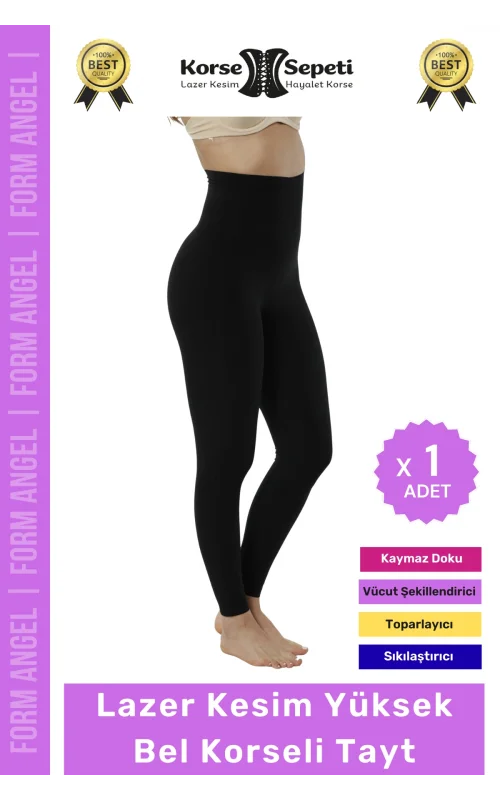 #Tayt 2 Beden Küçülten Diz İz Yapmayan Kaymaz Toparlayıcı Lazer Kesim Yüksek Bel Korseli Tayt
