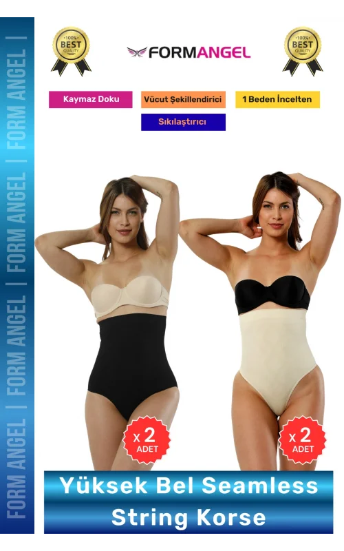 #Korse Seamless Dikişsiz Toparlayıcı Vücut Şekillendiren Kaymaz Yüksek Bel String Korse 4lü Set