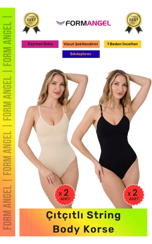 #Korse İz Bırakmayan Kaymaz Seamless Toparlayıcı Dikişsiz Kadın Çıtçıtlı String Body Korse 4lü Set