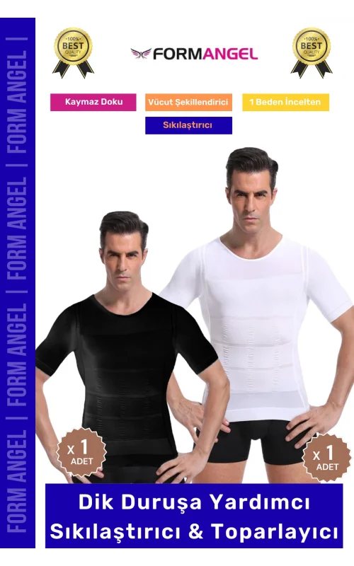 #ErkekKorse Dik Duruş Vücut Bel Göğüs Toparlayıcı Göbek Sıkılaştırıcı Kısa Kol Korse Atlet 2li Set