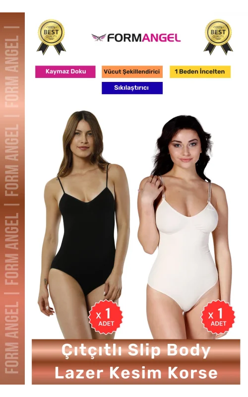 #Korse Lazer Kesim Seamless İz Göstermeyen Toparlayıcı Kaymayan Çıtçıtlı Slip Body Korse 2li Set