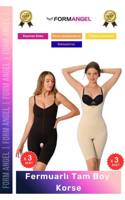 #Korse Vücut Şekillendiren Toparlayıcı Özel Bölgesi Açık Kaymaz Fermuarlı Tam Boy Korse 6lı Set