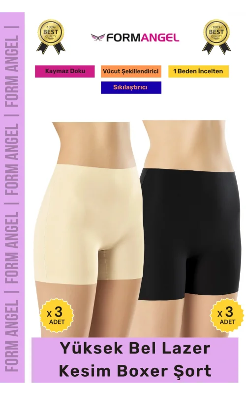 #Korse İz Göstermeyen Lazer Kesim Toparlayıcı Şekillendirici Rahat Yüksek Bel Boxer Korse 6lı Set