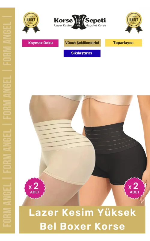 #Korse Vücut Toparlayıcı Şekillendirici Kaymaz Doku Lazer Kesim Yüksek Bel Boxer Korse 4lü Set