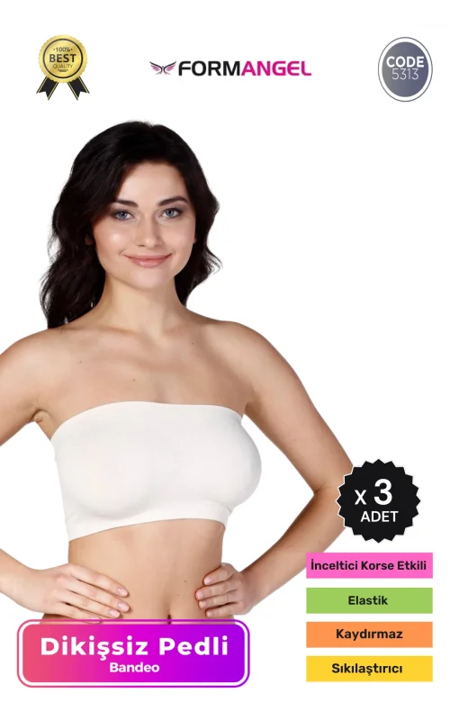 #Bandeo Seamless Toparlayıcı Kadın Basic Örme Dikişsiz Pedli Bandeo Büstiyer - 3 Adet
