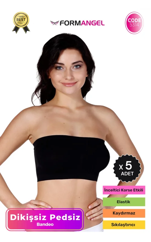 #Bandeo Seamless Toparlayıcı Kadın Basic Örme Dikişsiz Pedsiz Bandeo Büstiyer - 5 Adet