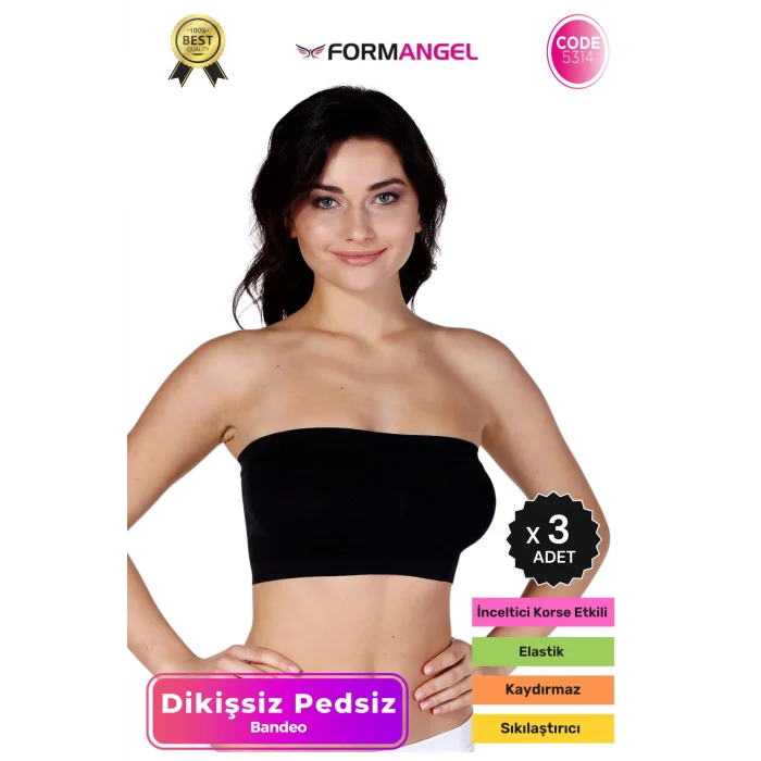 #Bandeo Seamless Shaping Womens Basic Knitted Seamless Padded Bandeau Bustier - Set of 3