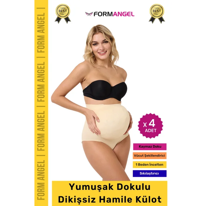 #HamileKülot Yumuşak Dokulu Yüksek Bel Esnek Günlük Rahat Dikişsiz Lohusa Hamile Külot - 4 Adet