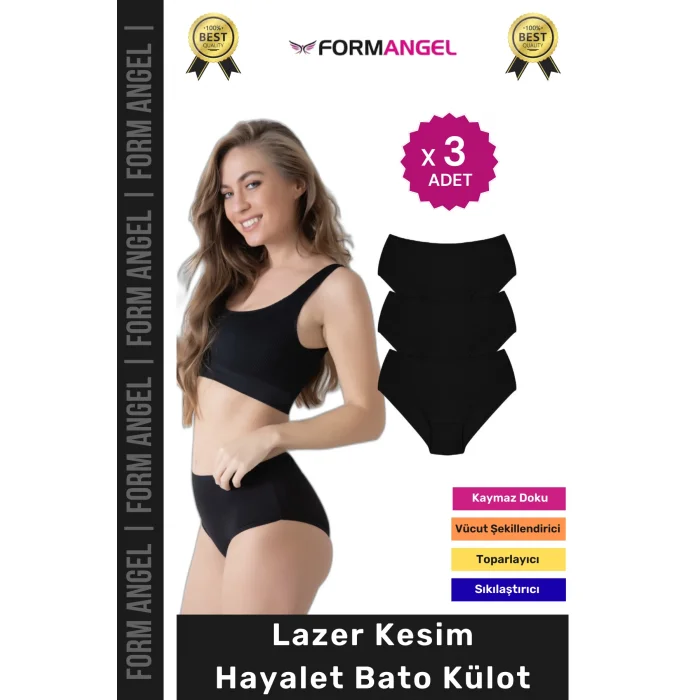 #Külot Lazer Kesim İz Yapmaz Dikişsiz Esnek Rahat Toparlayıcı Kadın Hayalet Bato Külot - 3 Adet